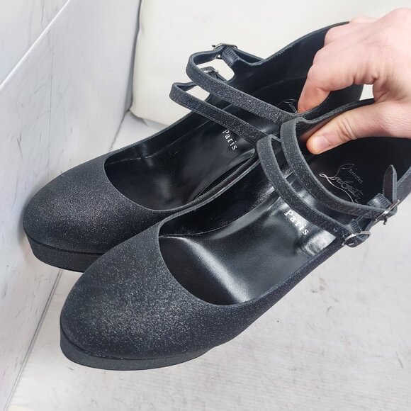 Christian Louboutin Movida Jane Black Glitter Platform Heel Shoe - Picture 7 of 13